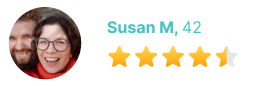 Profile photo of Susan M, a 42-year-old user, with a full 5-star rating.